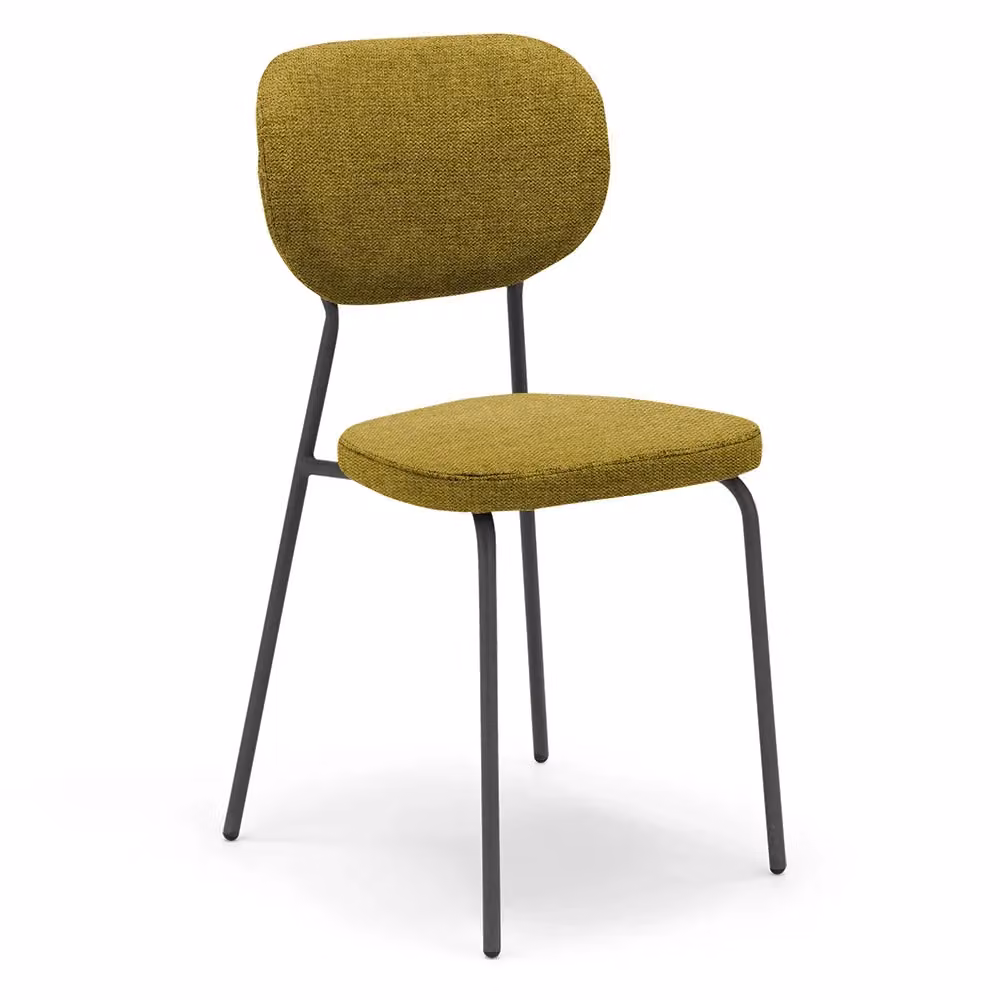 Set di 2 sedie da pranzo imbottite VANESSA con design moderno, gambe coniche in metallo e rivestimento in tessuto idrorepellente colore Giallo – 2