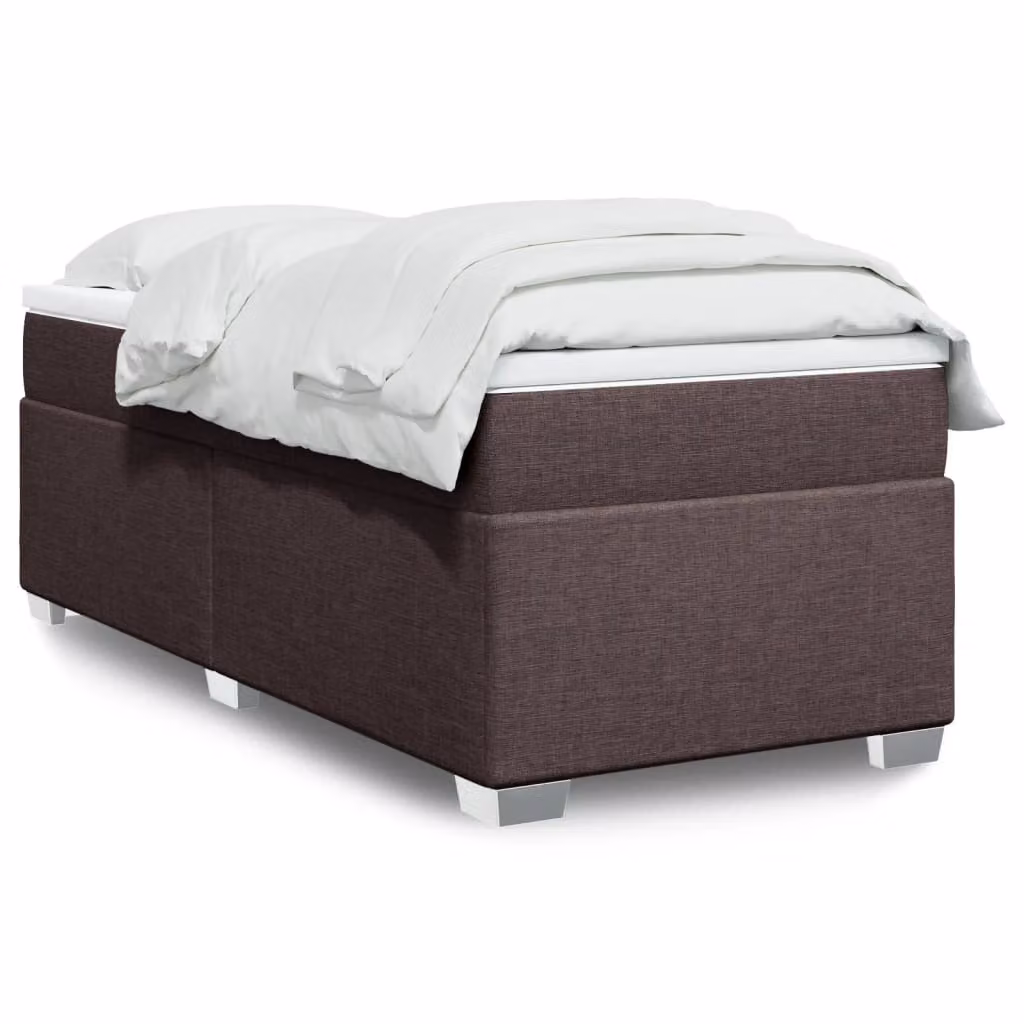 vidaXL Giroletto a Molle con Materasso Ibrido in Tessuto Marrone e Bianco L/P/H: 90 x 200 cm