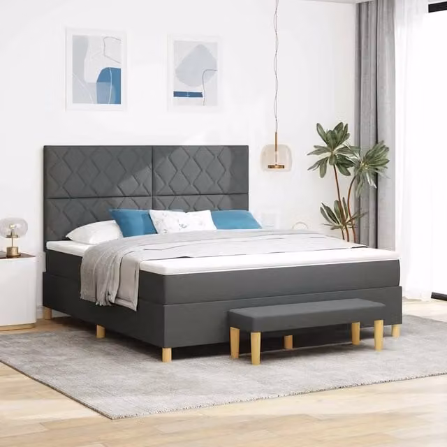 Letto moderno con struttura imbottita e materasso in schiuma vidaXL Grigio L: 180 cm, P: 200 cm, H: 128 cm