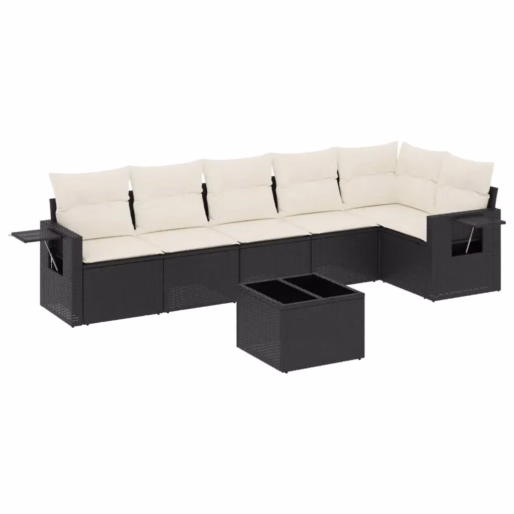 Set Divani da Giardino vidaXL a Forma di L in Polyrattan Nero con 7 Cuscini e Tavolino – 2
