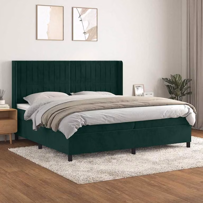 vidaXL Letto Ibrido con Giroletto a Molle e Materasso in Velluto Verde Scuro e Bianco, L/P: 200 x 200 cm