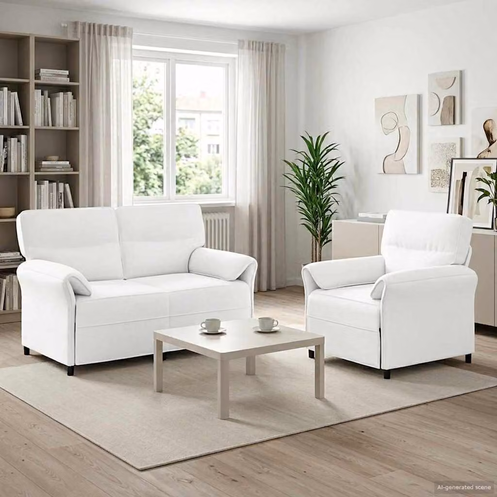 Set di 2 divani moderni vidaXL in tessuto con struttura in metallo, Bianco
