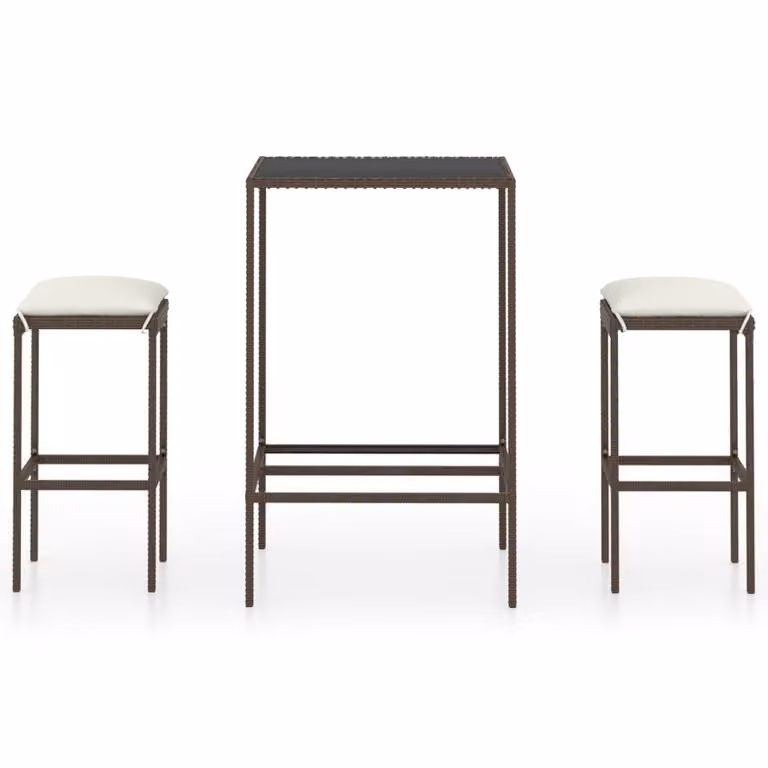 Set Bar da Giardino 3 pz con Cuscini Polyrattan Marrone