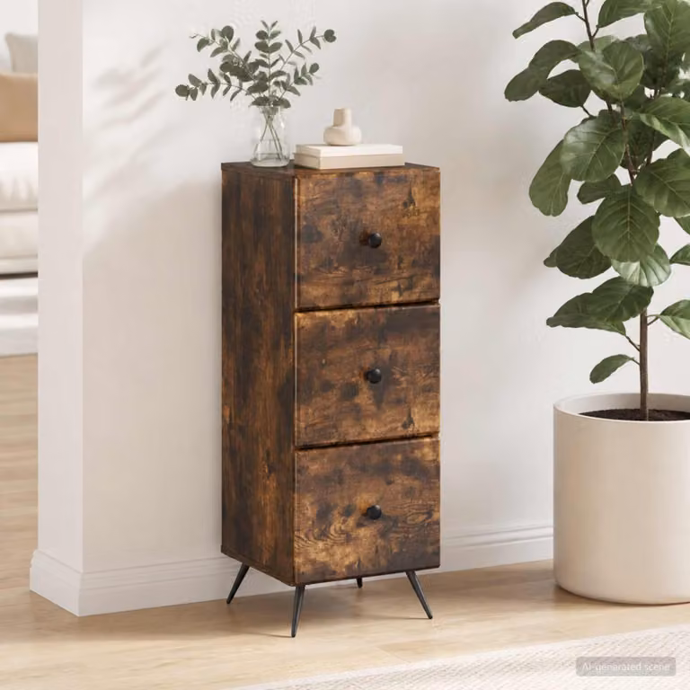 Mobile con cassetti vidaXL in stile moderno, colore rovere fumo, L 33 cm x P 34,5 cm x H 90 cm