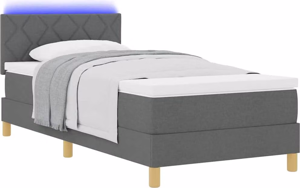 Letto a Sorgente LED Grigio scuro 90 x 200 cm Tessuto