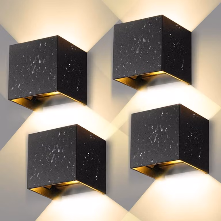 Lampada da parete esterna a LED, 12W, 3000K, grado di protezione IP65, confezione da 4, realizzata in alluminio
