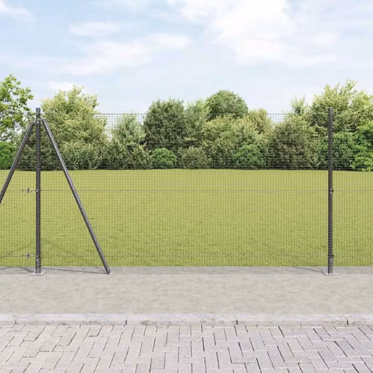 Recinzione Metallica Saldata con Base in Cemento vidaXL, Acciaio e PVC Verniciato a Polvere, Grigio o Nero, L: 12,0 m, H: 1,2 m