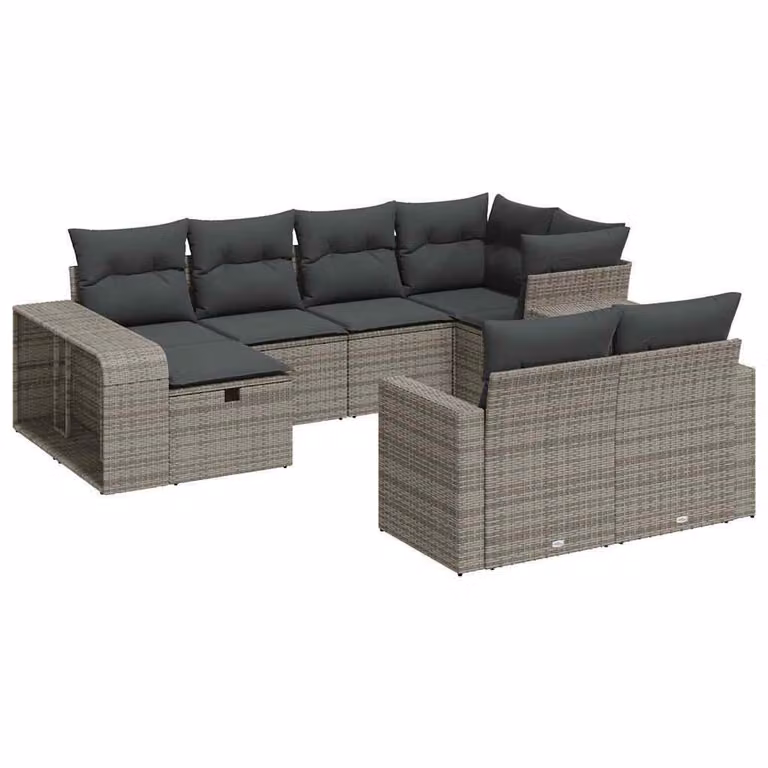 Set Divano da Giardino 10 pz con Cuscini Grigio in Polyrattan