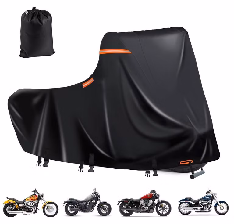 Copertura impermeabile per motocicletta, 600D Oxford, taglia 3XL, 276x111x142 cm, colore nero, con riflettori e sistema di ventilazione