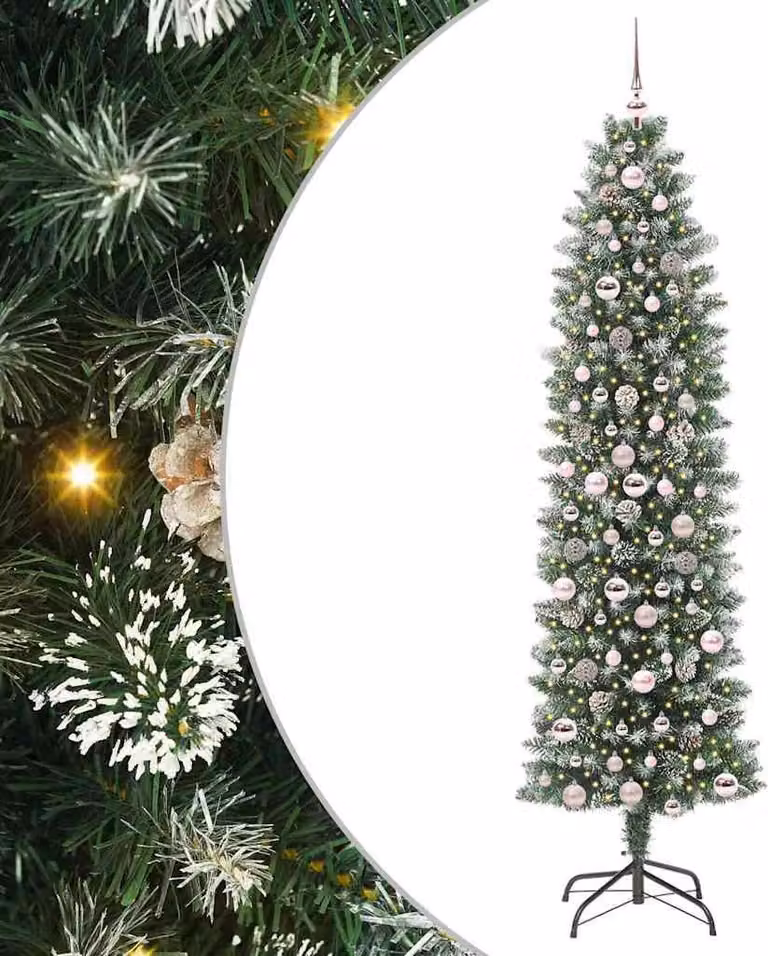 Albero di Natale Artificiale Sottile Verde e Bianco 210 cm
