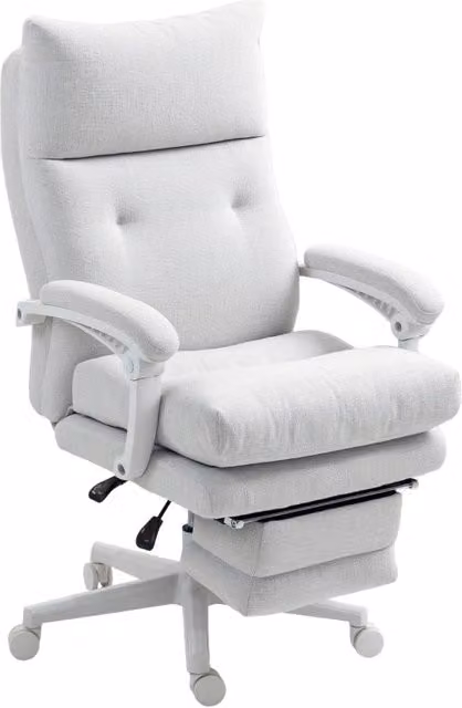 Sedia da ufficio ergonomica WISHDOR bianca con braccioli e ruote, girevole a 360 gradi, H: 122 cm, L: 70 cm, P: 68 cm