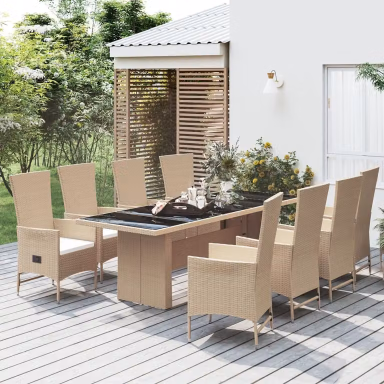 Maison Exclusive - Set da pranzo da giardino 9 pezzi con cuscini in polyrattan beige