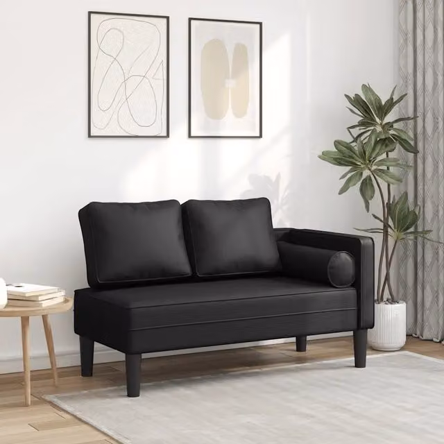 Sdraio moderna vidaXL in legno massiccio con cuscini in similpelle nera per giardino e soggiorno – 1