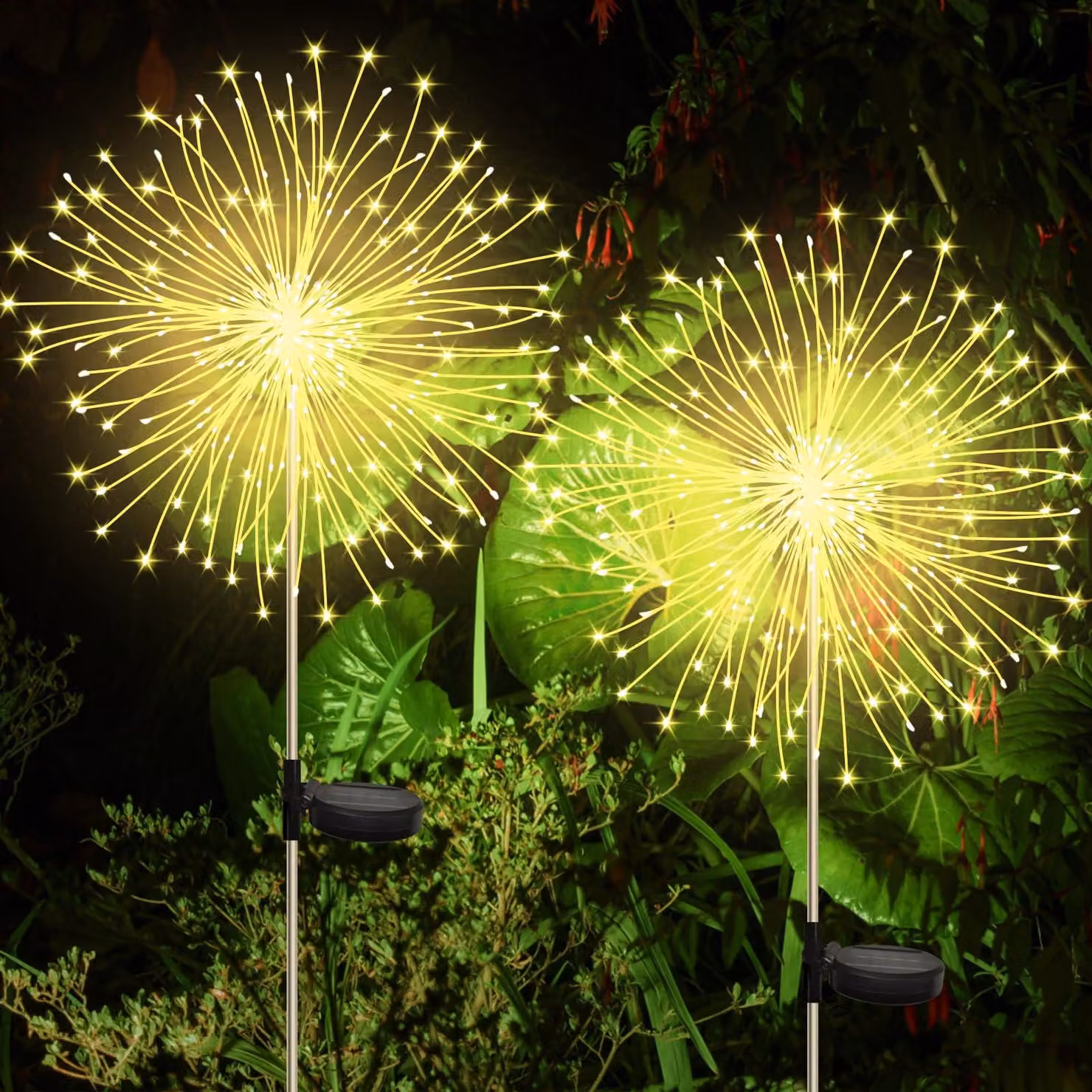 2 luci solari per giardino, 120 LED, luce bianco caldo, 8 modalità, impermeabili, a forma di stella