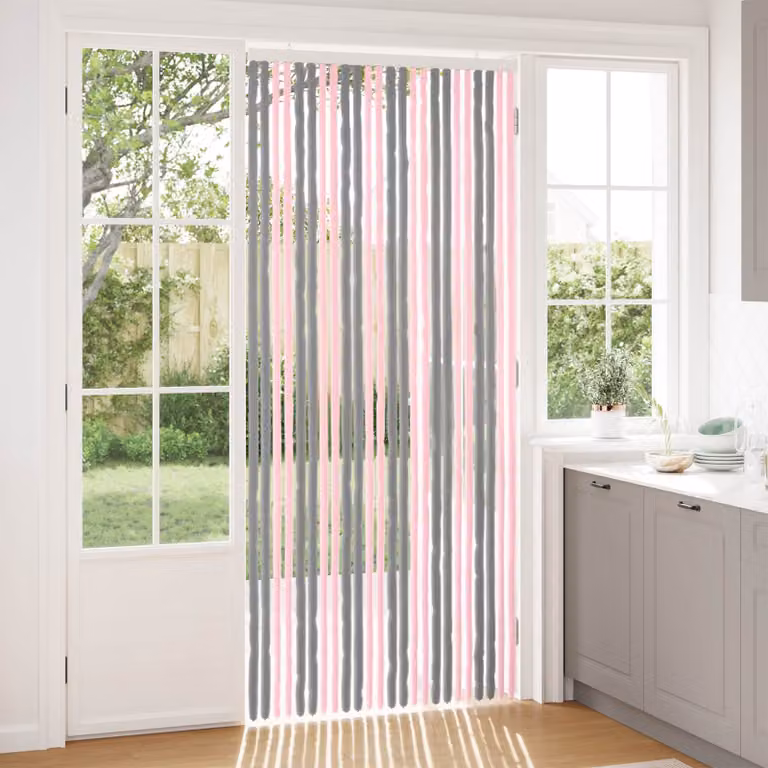 Tenda per insetti a strisce vidaXL in chenille e poliestere, Grigio Argento e Rosa, H: 230 cm, L: 100 cm