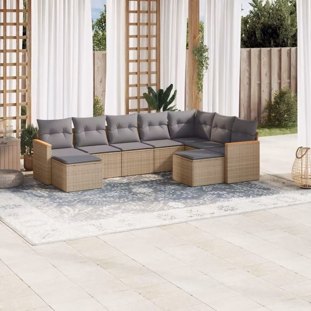 Maison Exclusive - Set Divano da Giardino 9 pz con Cuscini Beige in Polyrattan