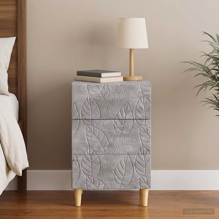 vidaXL Comodino Moderno in MDF e Legno Grigio con Cassetti Soft-Close L: 43 cm, P: 39,5 cm, H: 66,5 cm