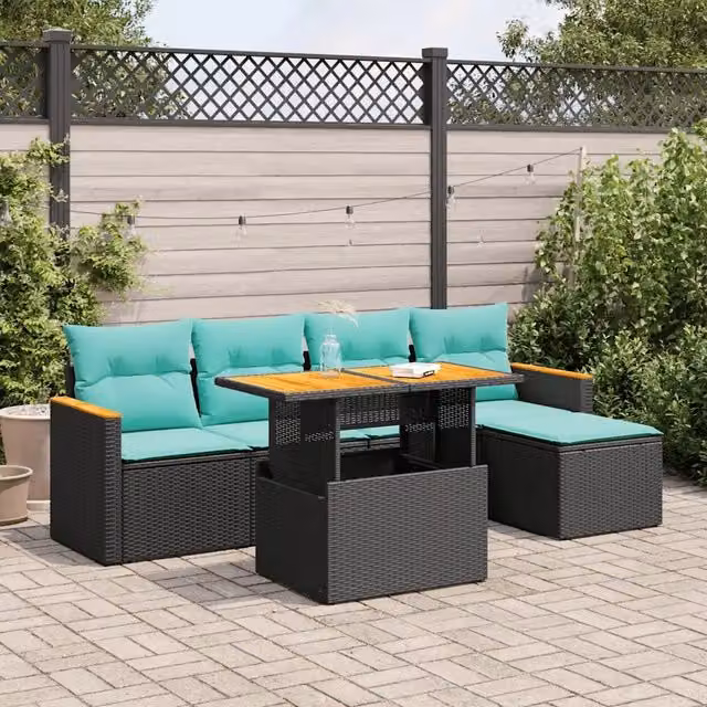 Set Divano da Giardino 6 pz con Cuscini Nero in Polyrattan 3327473