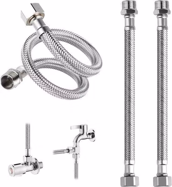 Set composto da 2 tubi flessibili da 3/8 di pollice (60 cm: 30 + 30 cm), con attacco in acciaio inossidabile, giunto girevole, ideale per rubinetti, valvole di deviazione e lavabi.