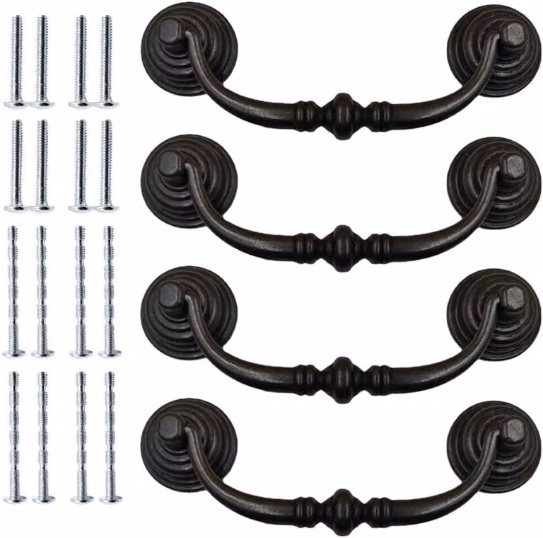 Set di 4 pomelli antichi, pomelli rotondi neri in ferro, ideali per mobili da cucina, camere da letto e cassettiere