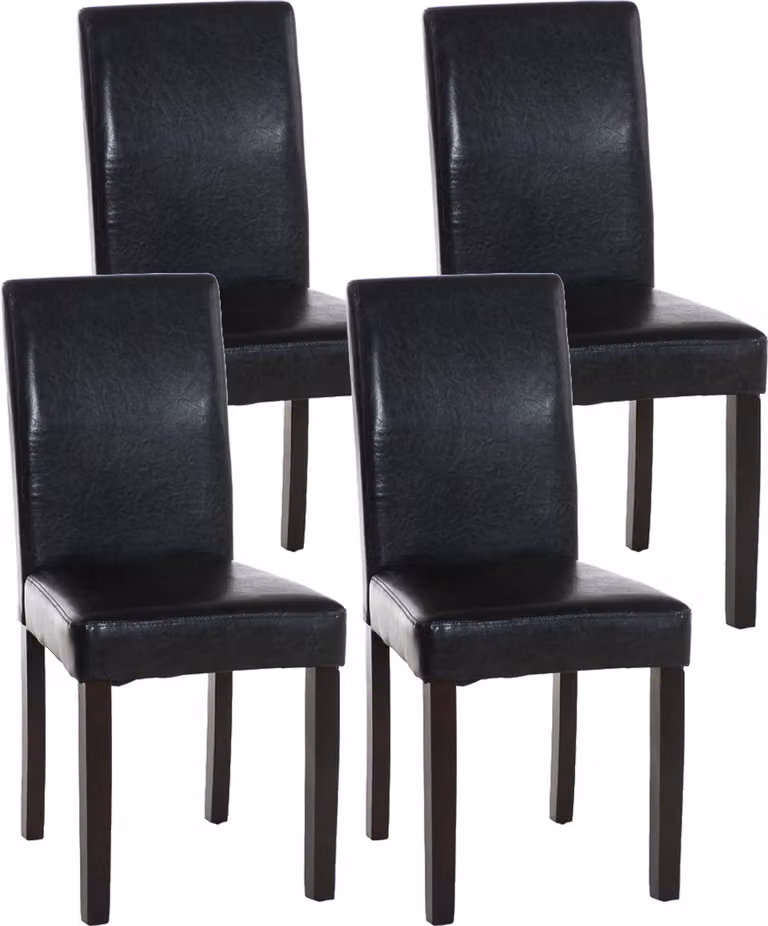 Set di 4 sedie da pranzo CLP modello Ina in ecopelle con struttura in legno, struttura nera, colore della struttura marrone scuro