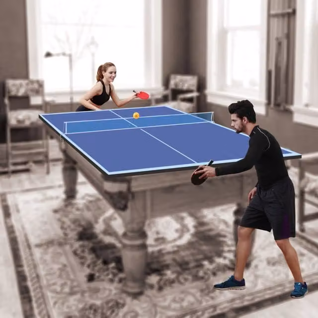 Piano da tavolo per ping pong pieghevole in MDF da 12 mm con superficie blu antiabbagliamento 243.84×121.92 cm