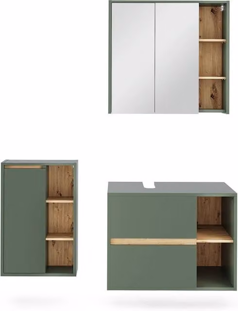 Set di mobili da bagno Viola Verde/Rovere artigianale 3 pezzi Vicco