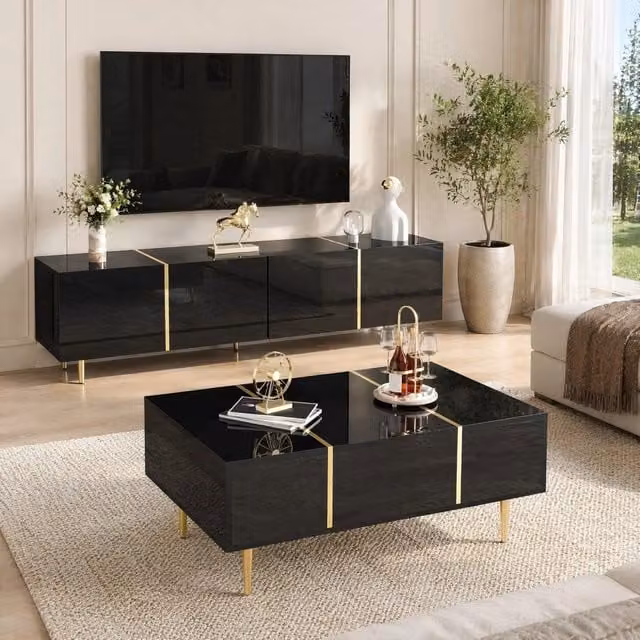 Set mobile TV e tavolino 170/100 cm nero – ampio spazio contenitore