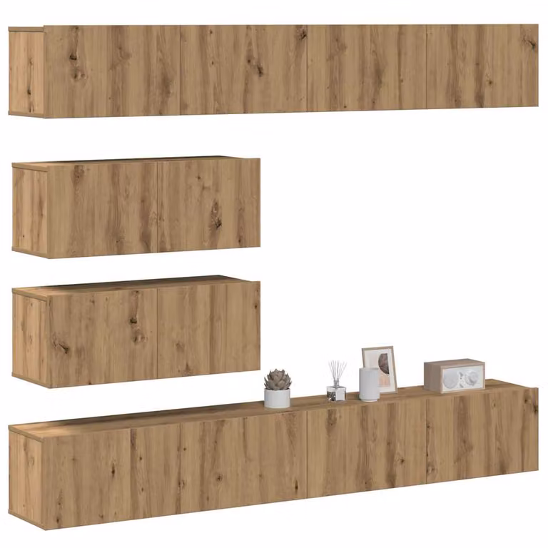 Set Mobile TV vidaXL da 6 pezzi in Legno Multistrato e MDF Rovere Marrone Opaco con Montaggio a Parete per Soggiorno