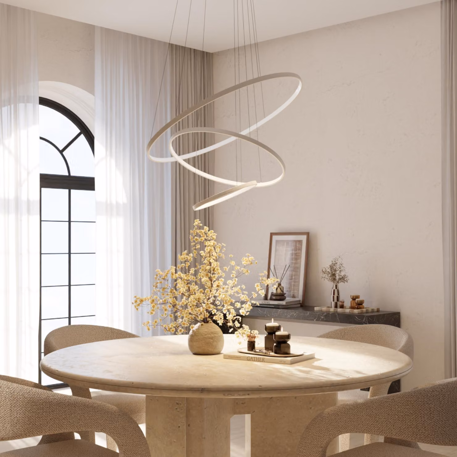 LUMIÈRE Design Lampada a Sospensione 'Omeva' 3 Anelli LED dimmerabile Lampadario Bianco