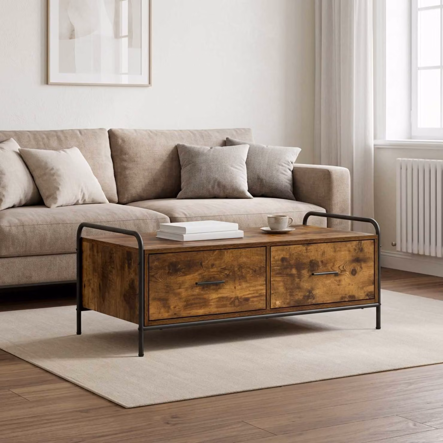 vidaXL Tavolino da salotto moderno in rovere e metallo marrone L: 99,5 cm, P: 49 cm, H: 41 cm