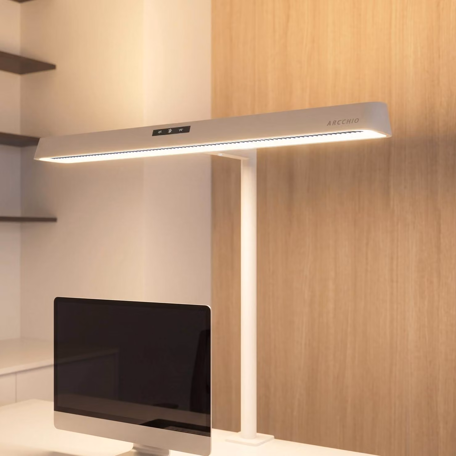 Lampada con morsetto Shax Arcchio, dimmerabile, Bianco / Opale, Studio / Ufficio, Metallo, Moderno, Lampada con morsetto
