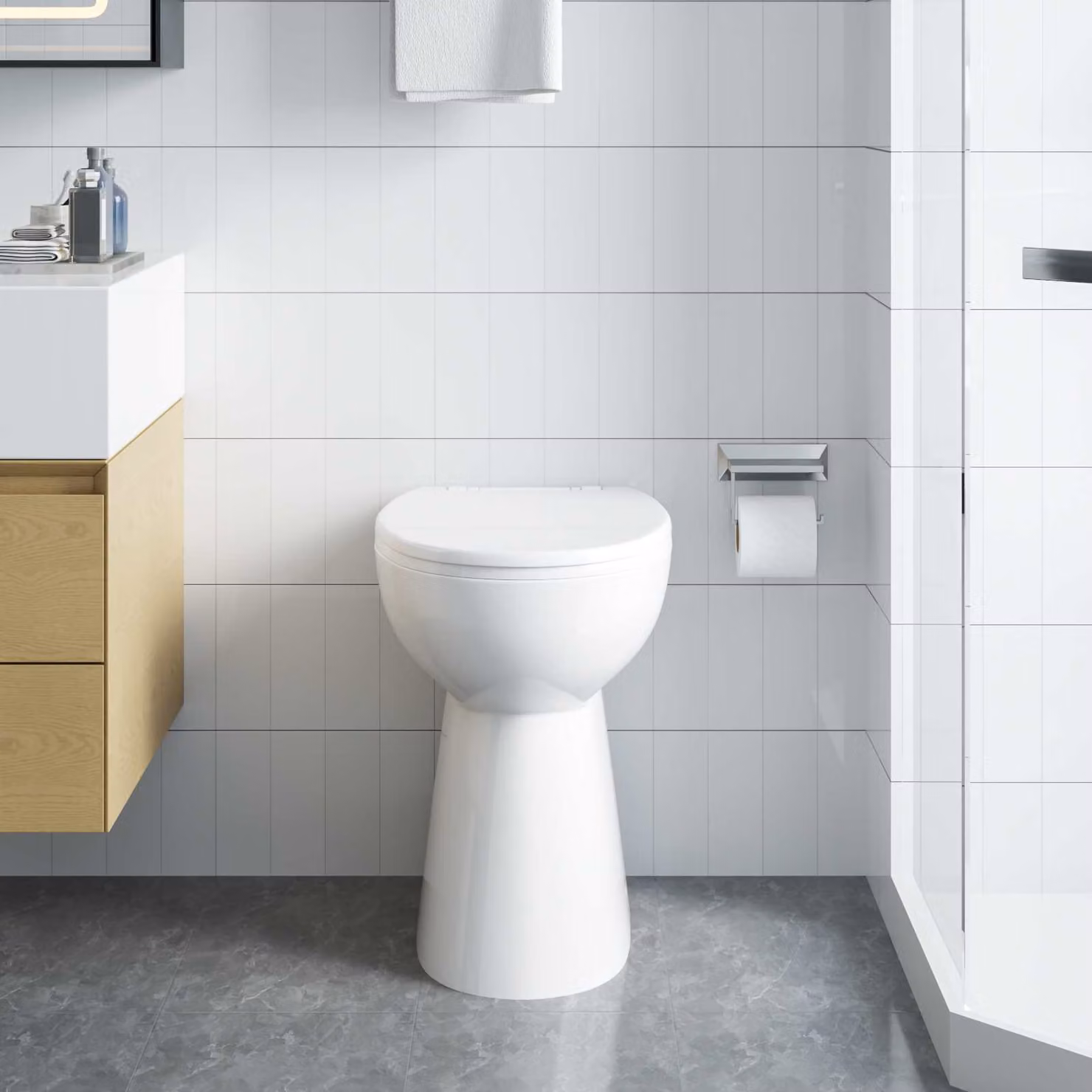 vidaXL WC Senza Brida 7 cm Altezza Extra Chiusura Rallentata Bianca