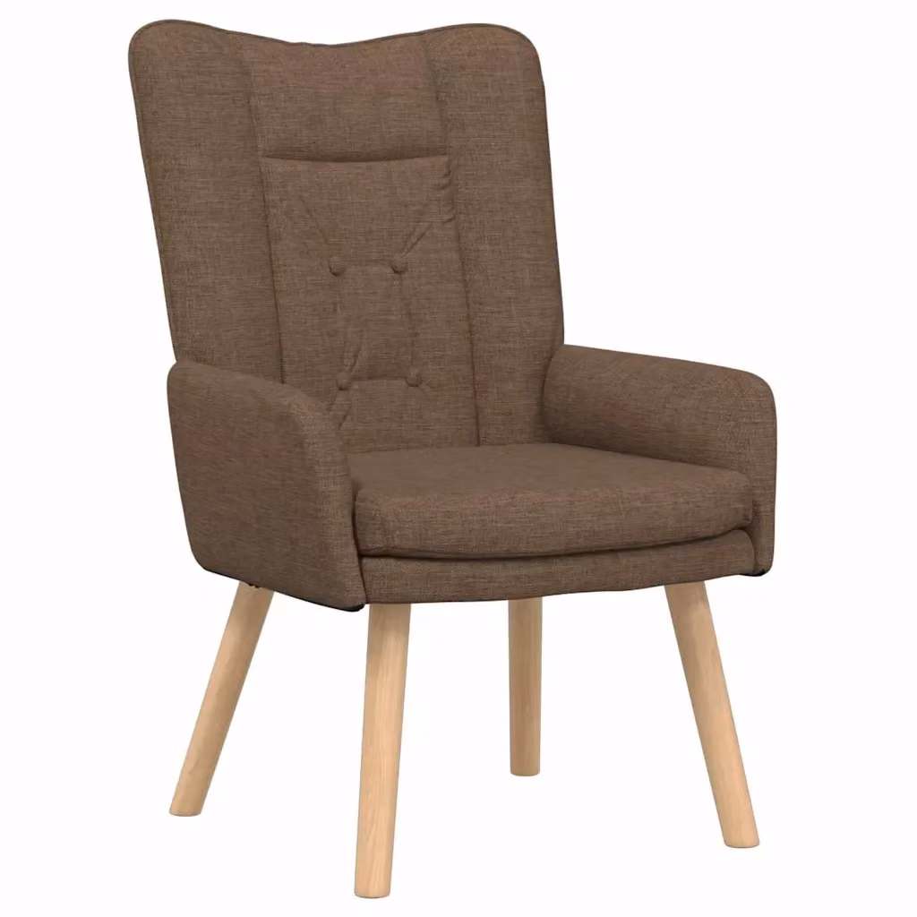 Poltrona Lounge Moderna Marrone con Braccioli in Tessuto e Legno di Rubberwood L: 63 cm, P: 67 cm, H: 94 cm – 2
