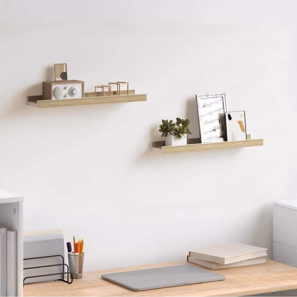 Set di 2 mensole da parete vidaXL in MDF, colore bianco e rovere, L 40 cm x P 9 cm x H 3 cm