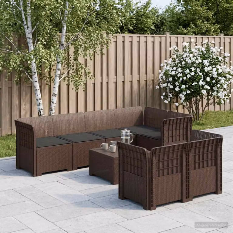 Set da giardino vidaXL a forma di U con 7 posti, design moderno in polyrattan con cuscini inclusi e rivestimenti rimovibili, disponibile in marrone o antracite