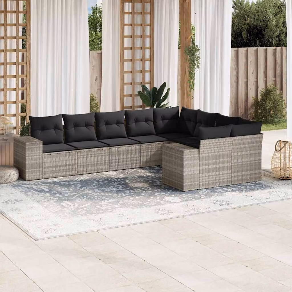 Set Divano da Giardino a L vidaXL 9pz con Cuscini Grigio con Struttura in Metallo e Polyrattan – 1