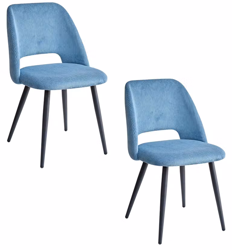 Sedie da pranzo in tessuto corduroy - Set da 2 - Sedia da cucina - Design moderno e minimalista - Struttura in metallo - Facile da pulire - Blu