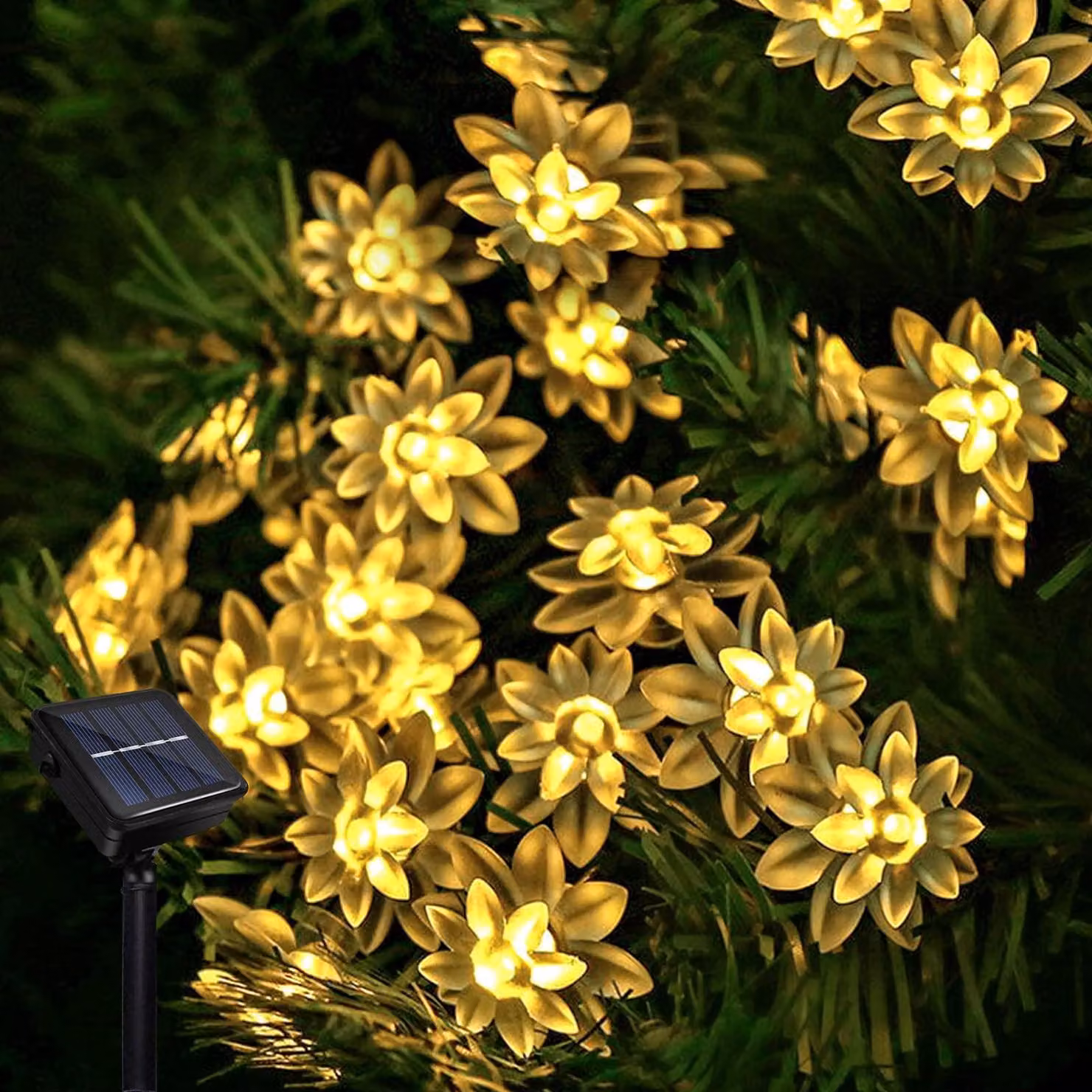 Catena luminosa solare Lotus, 50 LED, 7 metri di lunghezza, 8 modalità, grado di protezione IP65