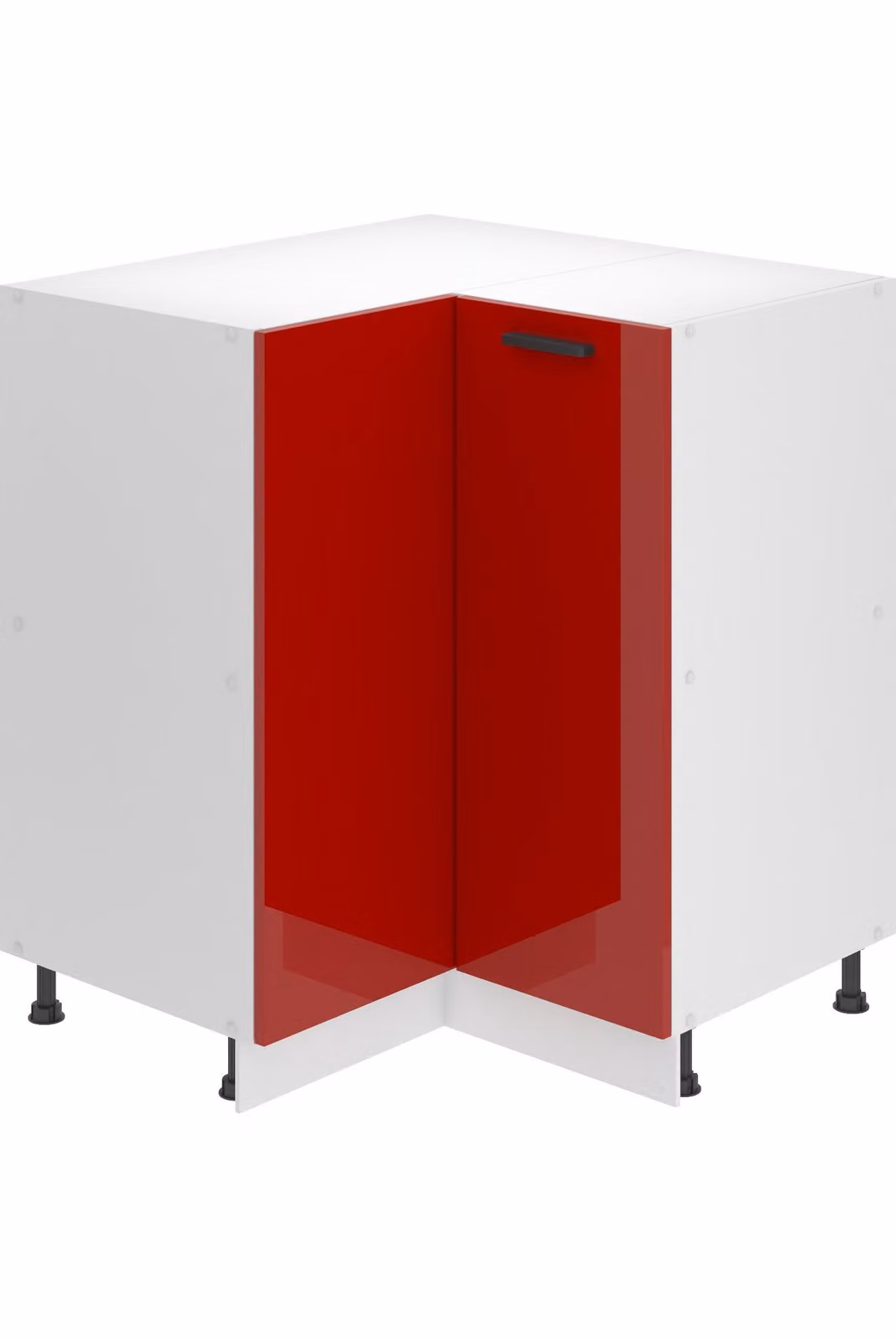 Base da cucina Belini, base da cucina larga 90 cm. Base per cucina SNP senza piano di lavoro. Mobile da cucina ad angolo con 1 anta, rosso lucido