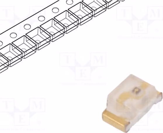 2 LED, angolo di emissione 120°, colore verde, 20-60 mcd, tecnologia SMD 0603, dimensioni 1,6 x 0,8 x 0,75 mm, tensione di alimentazione 2,1-2,5 V, corrente di funzionamento 20 mA, modello KPT-1608MGC, tipo LED