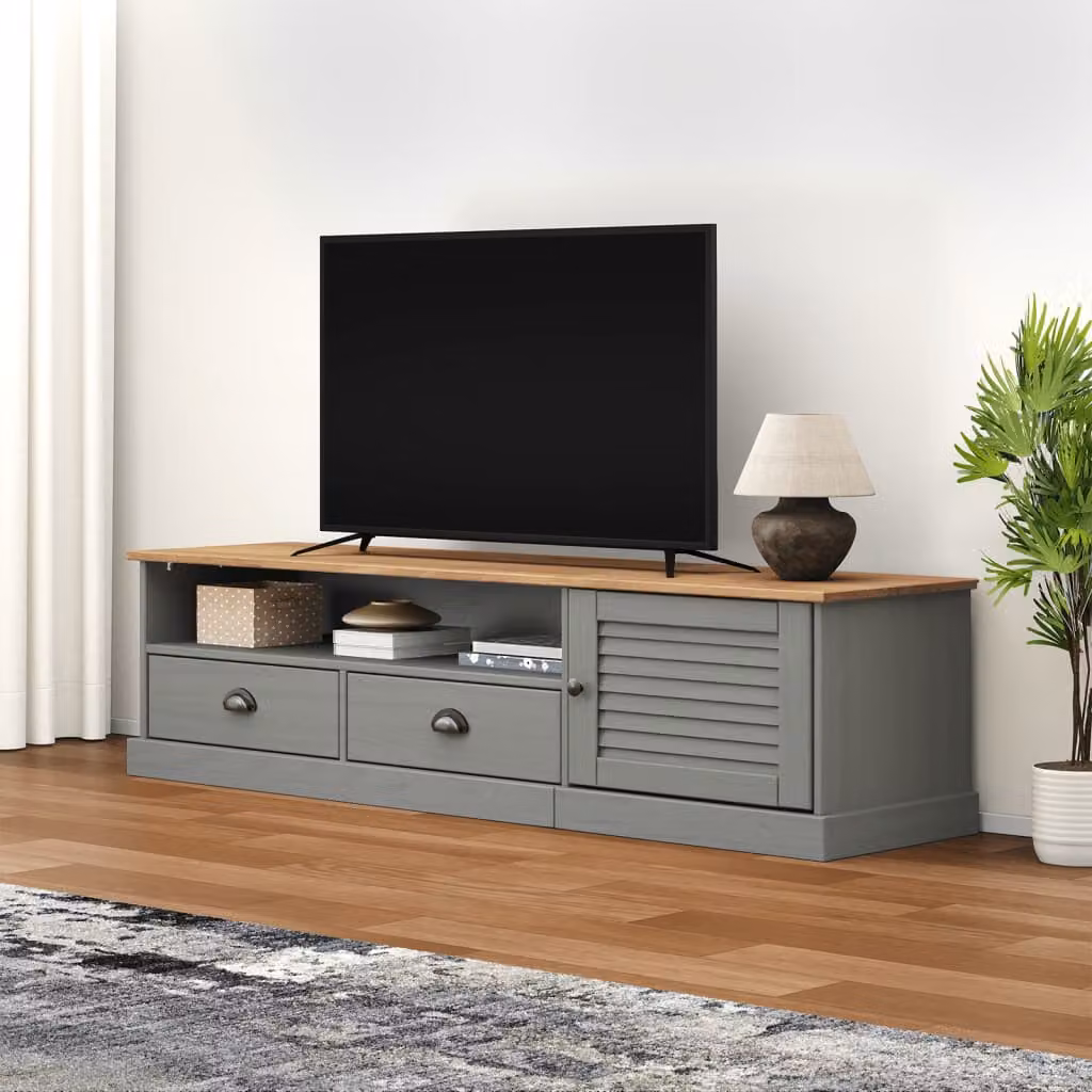 Mobile Porta TV vidaXL VIGO in Legno di Pino Massello Grigio L: 156 cm, P: 40 cm, H: 40 cm