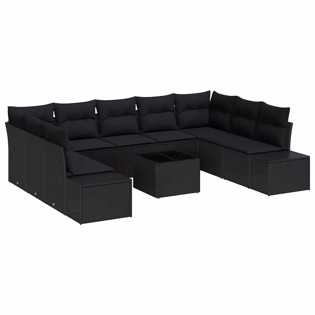 vidaXL Set Divano da Giardino a L con Cuscini Nero, 9 Pezzi in Polyrattan e Metallo – 2