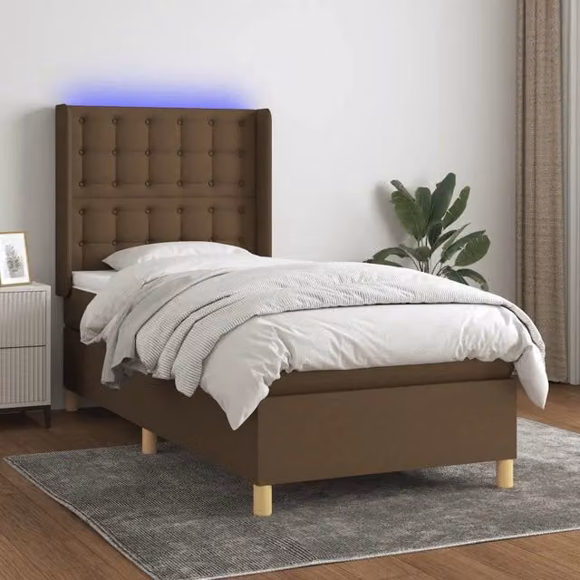 Letto con Materasso a Molle e Illuminazione LED vidaXL in Tessuto Marrone e Bianco L/P/H: 90 x 190 x 33 cm
