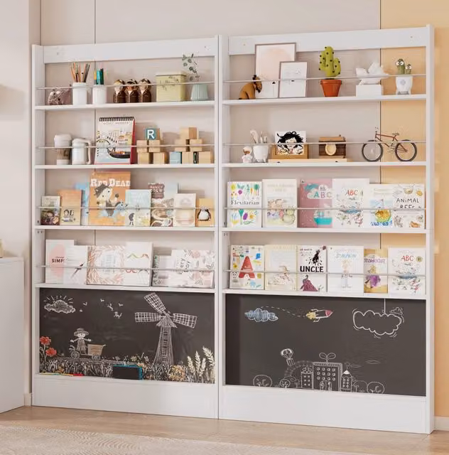 Set di 2 espositori per libri bianchi con lavagna, 100×10×180 cm