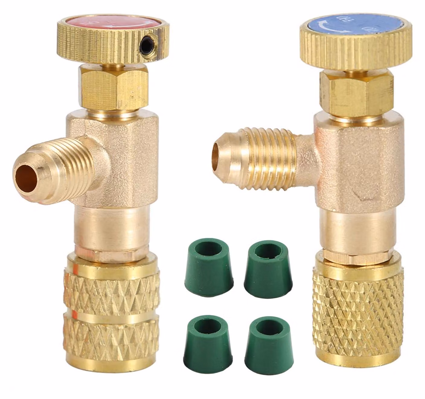 Kit di valvole di carica per climatizzatore, 2 pezzi, attacco 1/4" SAE, compatibile con R410A/R22, finitura cromata