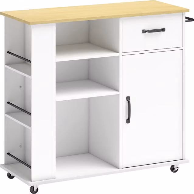 Mobile Cucina Moderno HOMCOM Bianco con Cassetto, Armadietto e Ripiano Regolabile in MDF