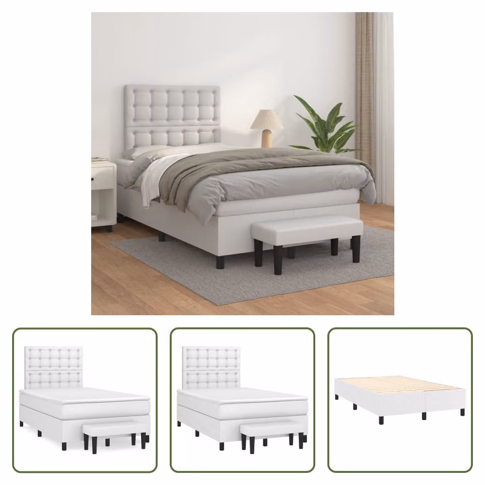 The Living Store Letto a molle con materasso bianco 120x200 cm in Pelle finta