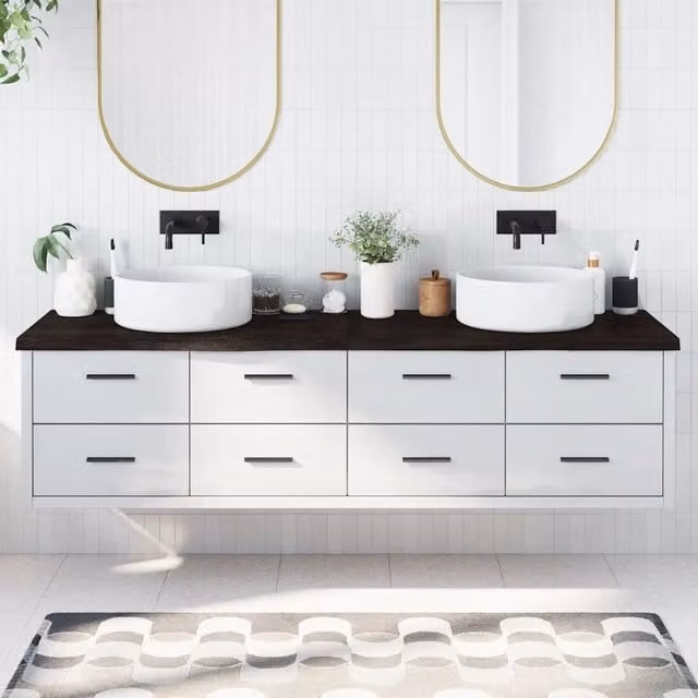 Piano Bagno in Legno di Rovere Trattato vidaXL, Marrone Scuro, L: 200 cm, P: 60 cm, H: 2-4 cm