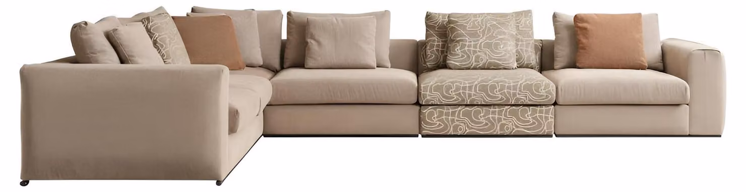 Divano a L beige di design per soggiorno, divano imbottito divano ad angolo